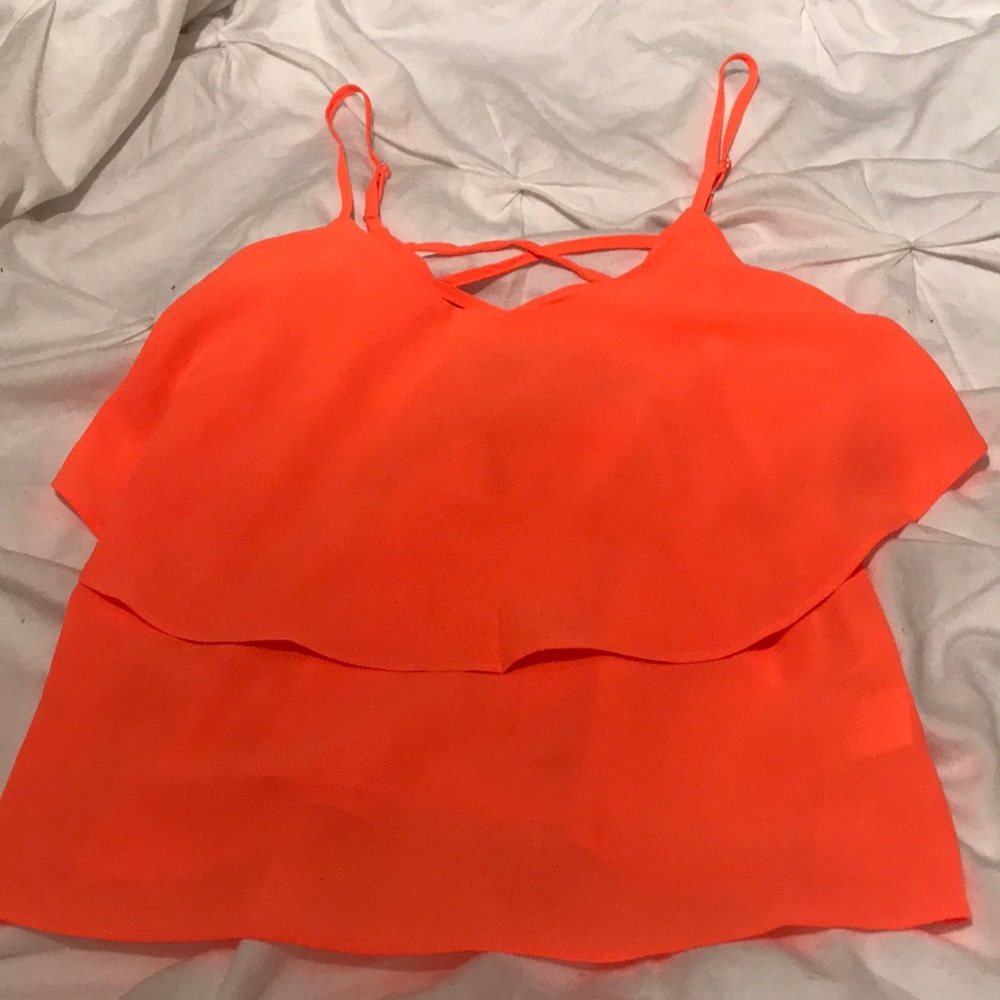 Neon Orange criss-cross detailed Tank top